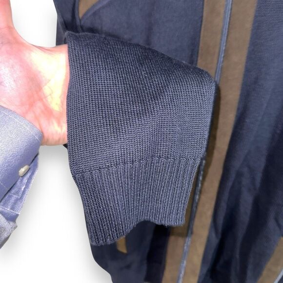 Montechiaro Navy Wool & Brown Suede Full-Zip Sweater Men’s Sz L 52 - Picture 9 of 11